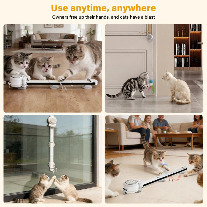 HAPPYCODE 2-in-1 Rechargeable Electric Cat Wand - Versatile Indoor Toy with Suction and Hanging Design, Featuring Dual Modes (Track Chase + Bounce) for Kittens and Adult Cats, Ideal Gift for Cat Lovers