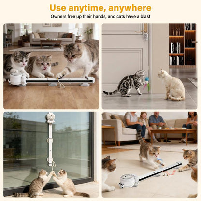 HAPPYCODE 2-in-1 Rechargeable Electric Cat Wand - Versatile Indoor Toy with Suction and Hanging Design, Featuring Dual Modes (Track Chase + Bounce) for Kittens and Adult Cats, Ideal Gift for Cat Lovers
