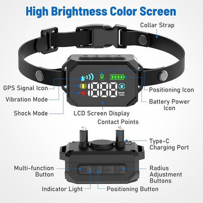 GPS Wireless Dog Fence System with Perimeter Collar, Adjustable Radius 33-1999 Yards, IPX7 Waterproof, Beep, Vibration, and Shock Correction for Pets Over 18 lbs