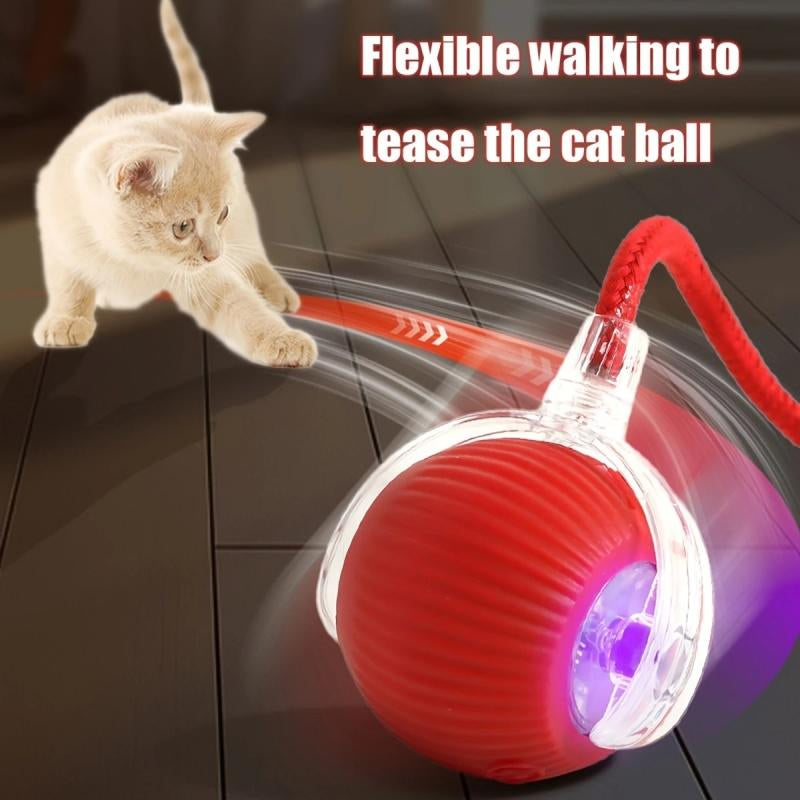 Interactive Cat Toy, Chirp and Motion Activated Cat Rolling Toy, Used for Indoor Cat Red LED Light Ball Rolling Quickly, Can Be Used on the Carpet.