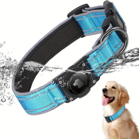 Waterproof Airtag Dog Collar - Heavy-Duty Design with Enhanced Reflective Strips and Soft Padded Holder - Adjustable Nylon Strap for Dogs of All Sizes