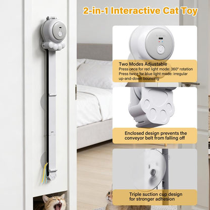 HAPPYCODE 2-in-1 Rechargeable Electric Cat Wand - Versatile Indoor Toy with Suction and Hanging Design, Featuring Dual Modes (Track Chase + Bounce) for Kittens and Adult Cats, Ideal Gift for Cat Lovers