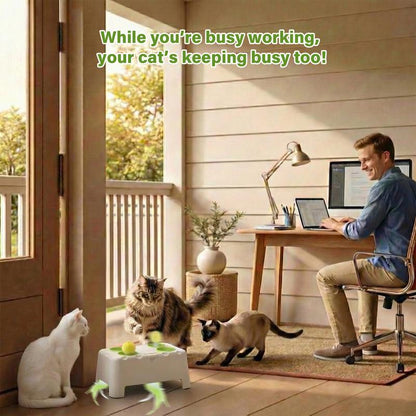 HAPPYCODE Interactive Cat Toy - 4-Hole Whack-A-Mole Electric Toy with Three Modes: Feather Wand, Whack-A-Mole, and Rechargeable Hide-and-Seek for All Cats