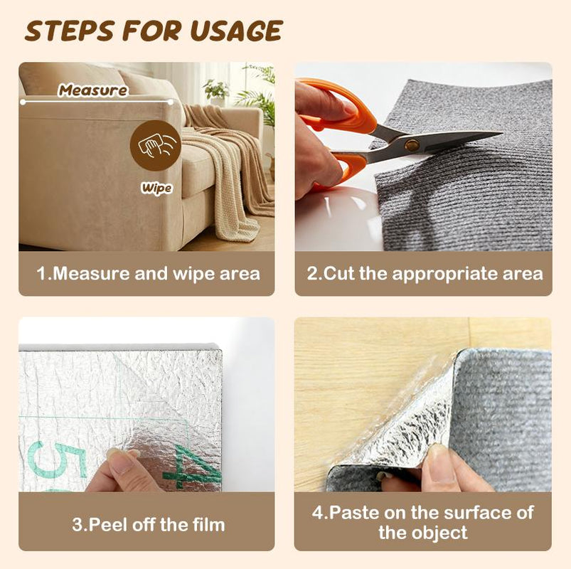 Cat Scratch Furniture Protector Stickers - 4 Pack (11.8"x11.8") or 1 Pack (39.3"x11.8") in Grey - Customizable and Available in Four Colors