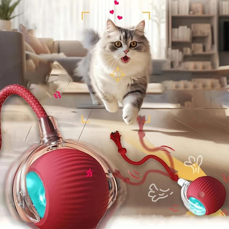Interactive Cat Toy, Chirp and Motion Activated Cat Rolling Toy, Used for Indoor Cat Red LED Light Ball Rolling Quickly, Can Be Used on the Carpet.