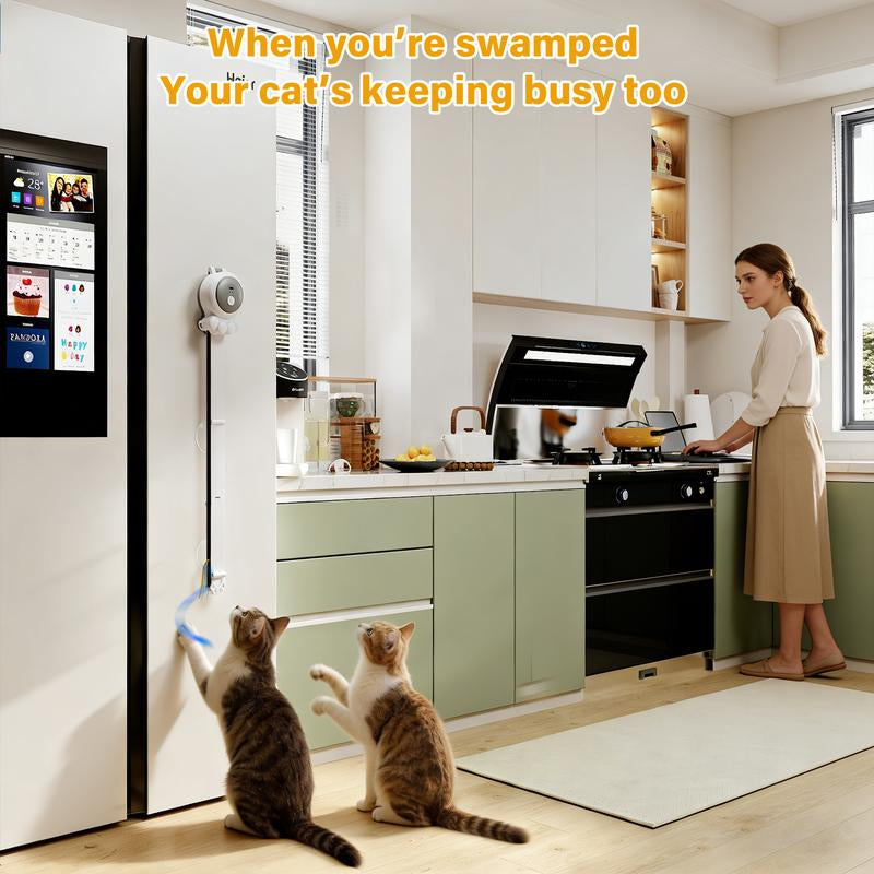 HAPPYCODE 2-in-1 Rechargeable Electric Cat Wand - Versatile Indoor Toy with Suction and Hanging Design, Featuring Dual Modes (Track Chase + Bounce) for Kittens and Adult Cats, Ideal Gift for Cat Lovers