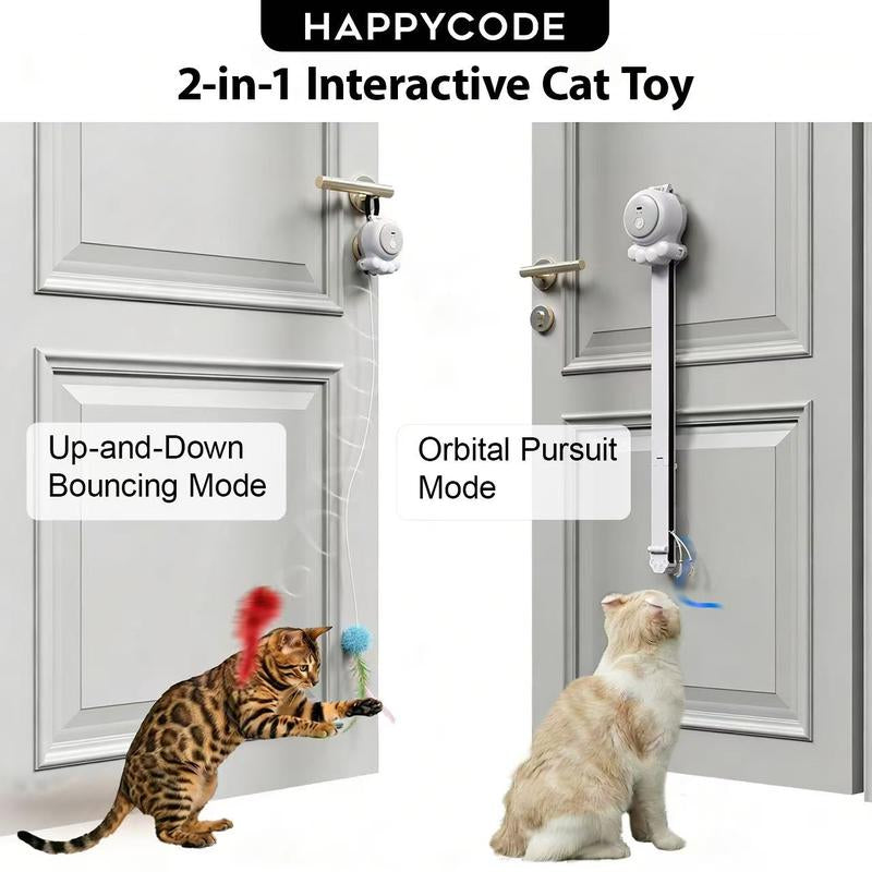 HAPPYCODE 2-in-1 Rechargeable Electric Cat Wand - Versatile Indoor Toy with Suction and Hanging Design, Featuring Dual Modes (Track Chase + Bounce) for Kittens and Adult Cats, Ideal Gift for Cat Lovers