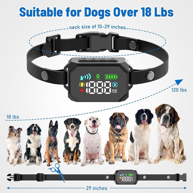 GPS Wireless Dog Fence System with Perimeter Collar, Adjustable Radius 33-1999 Yards, IPX7 Waterproof, Beep, Vibration, and Shock Correction for Pets Over 18 lbs