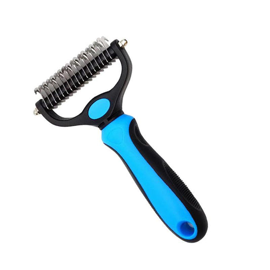 Professional Deshedding Brush for Dogs and Cats – Double-Sided Undercoat Rake with Stainless Steel Teeth – Effective Shedding and Mat Reduction – Gentle Dematting Tool for Long-Haired Pets