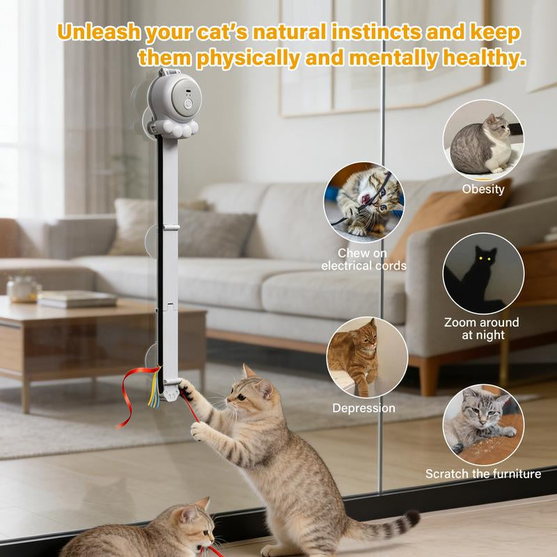 HAPPYCODE 2-in-1 Rechargeable Electric Cat Wand - Versatile Indoor Toy with Suction and Hanging Design, Featuring Dual Modes (Track Chase + Bounce) for Kittens and Adult Cats, Ideal Gift for Cat Lovers