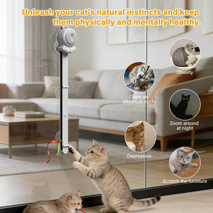 HAPPYCODE 2-in-1 Rechargeable Electric Cat Wand - Versatile Indoor Toy with Suction and Hanging Design, Featuring Dual Modes (Track Chase + Bounce) for Kittens and Adult Cats, Ideal Gift for Cat Lovers