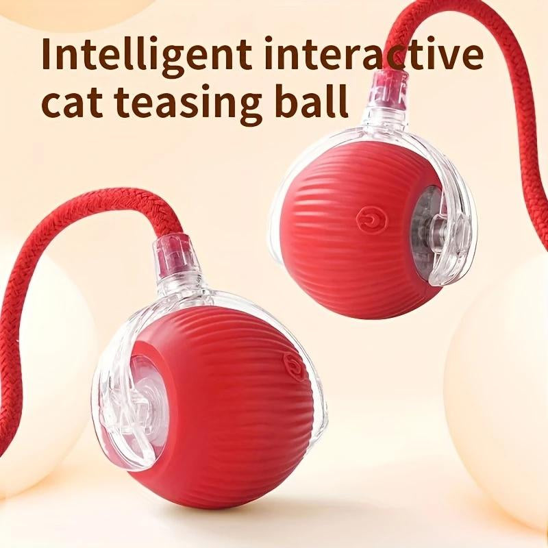 Interactive Cat Toy, Chirp and Motion Activated Cat Rolling Toy, Used for Indoor Cat Red LED Light Ball Rolling Quickly, Can Be Used on the Carpet.