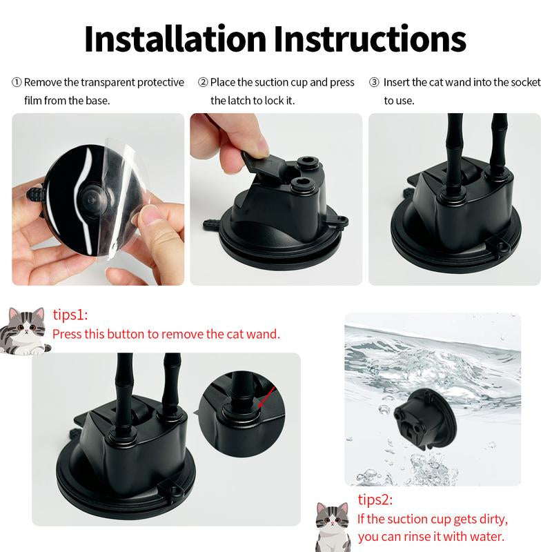 10-Piece Interactive Cat Toy Set with Hands-Free Suction Cup Wand, Natural Feathers and Bells - Realistic Self-Playing Hunting Toys for Indoor Cats with Multiple Replacements