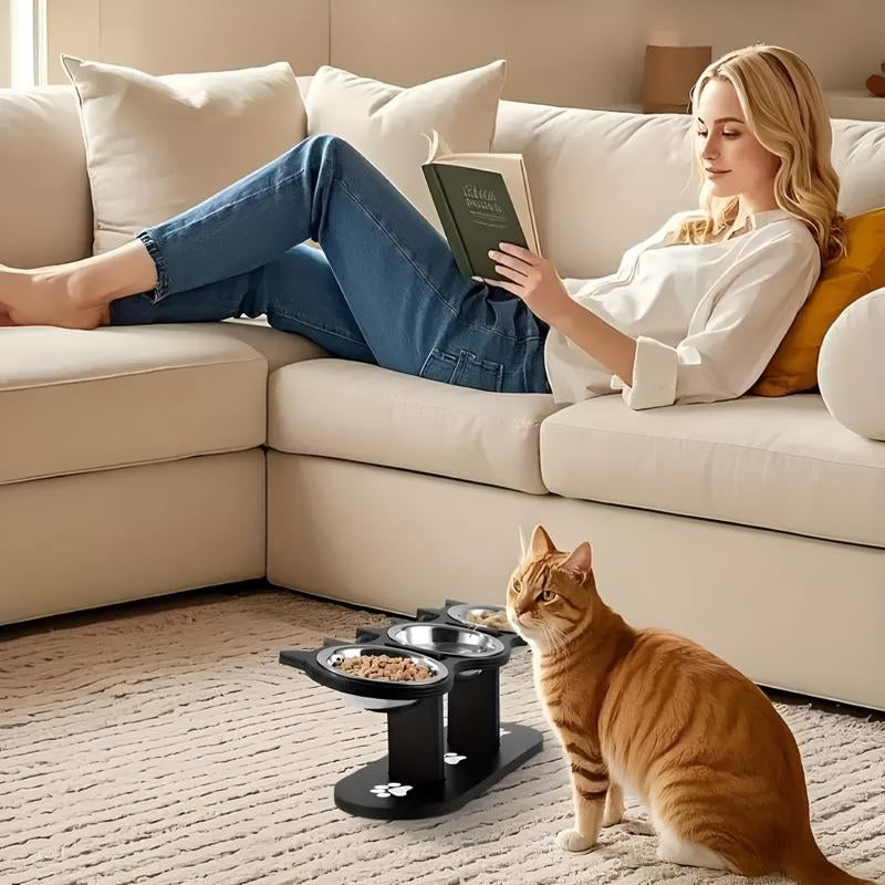 Elevated Pet Feeder with 15-Degree Tilted Bowls and Adjustable Height for Enhanced Feeding Comfort