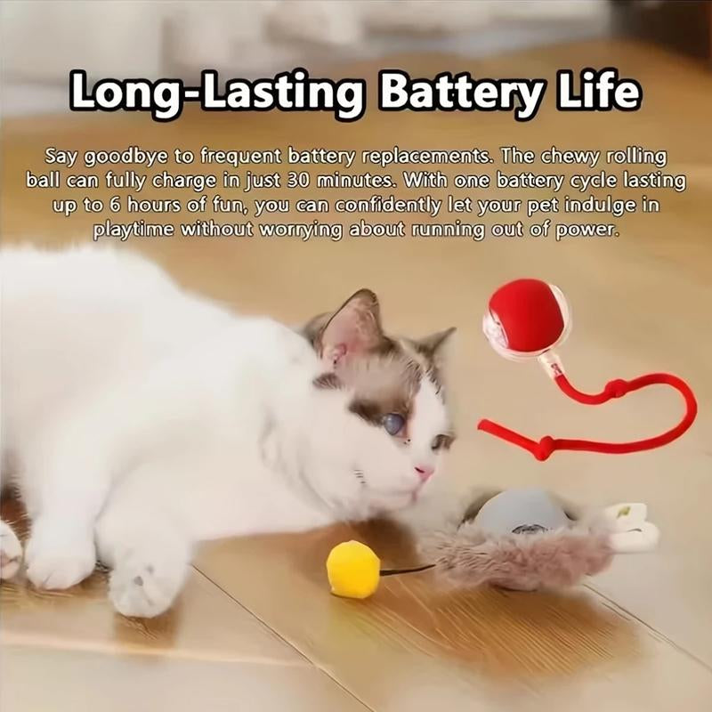 Interactive Cat Toy, Chirp and Motion Activated Cat Rolling Toy, Used for Indoor Cat Red LED Light Ball Rolling Quickly, Can Be Used on the Carpet.